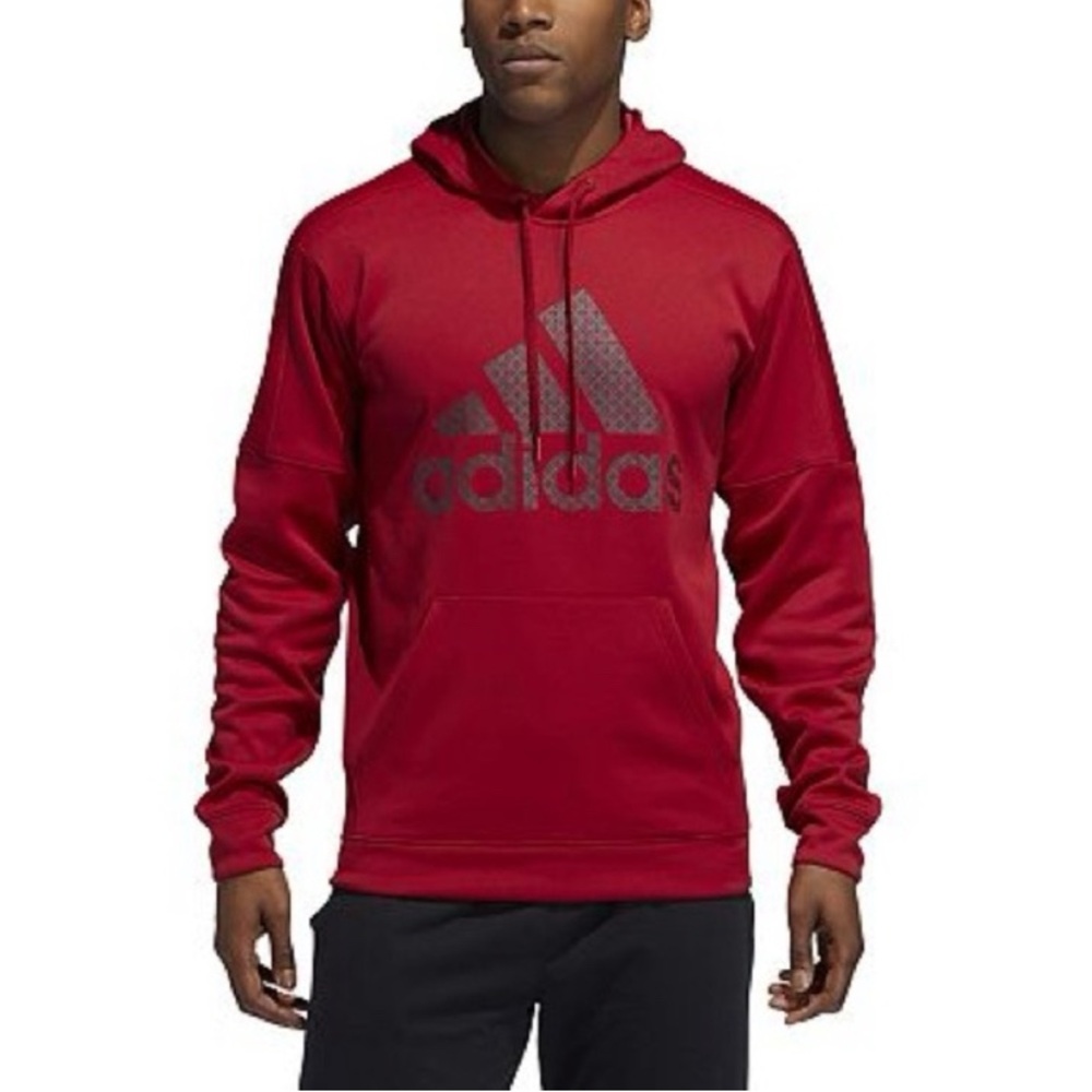 Men’s Adidas hoodie sweatshirt, size small, red with gray grid pattern logo